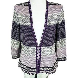 Ming Wang Cardigan Sweater Hook Front 3/4 Sleeve Multi pattern Textured. Small